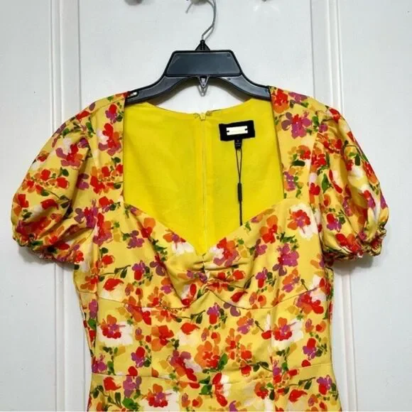 Alexia Admor Gracie Sweetheart Fit & Flare Midi Dress in Yellow Floral Size 6 - Picture 7 of 16